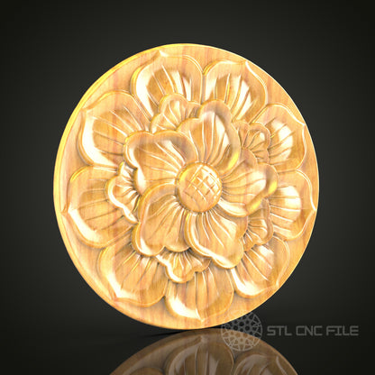 Round Floral Bloom STL Model for CNC Router, Compatible with Artcam, Aspire - Elegant Wall Decor