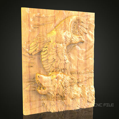 Eagle and Wolf 3D STL Model - CNC Router File for Wilderness Wood Carving, Nature-Inspired Decor