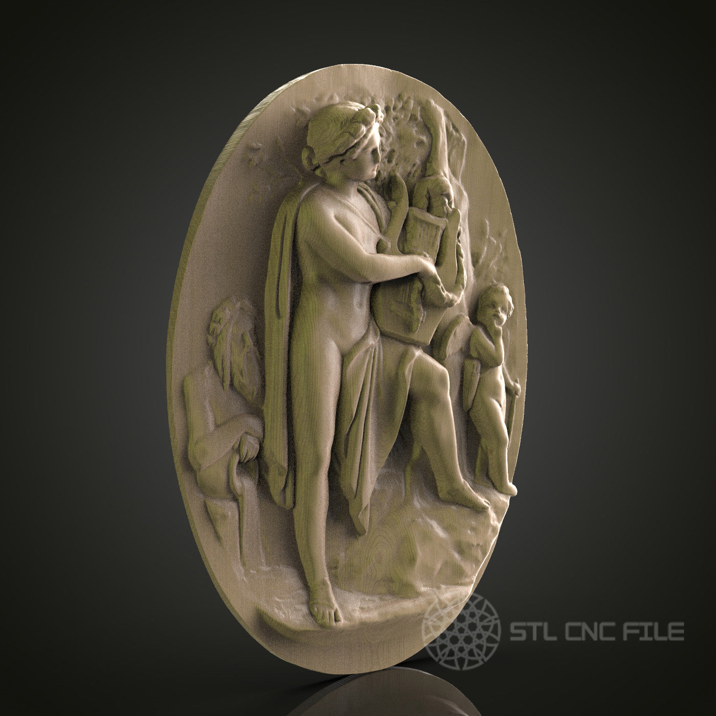 Classical Musician and Cherub Relief Art STL Model for CNC Router Engraver - Wood Art Wall Decor - 3D Printer File for Artcam and Aspire