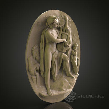 Classical Musician and Cherub Relief Art STL Model for CNC Router Engraver - Wood Art Wall Decor - 3D Printer File for Artcam and Aspire