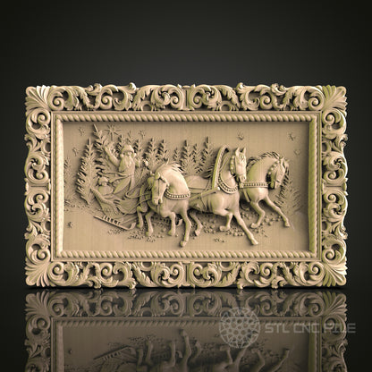 Ornate CNC Engraved Christmas Sleigh Wood Panel - STL Model for 3D Printer & CNC Router