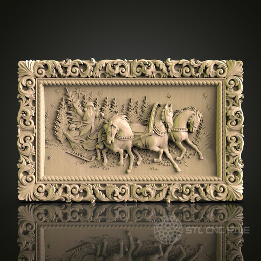 Ornate CNC Engraved Christmas Sleigh Wood Panel - STL Model for 3D Printer & CNC Router