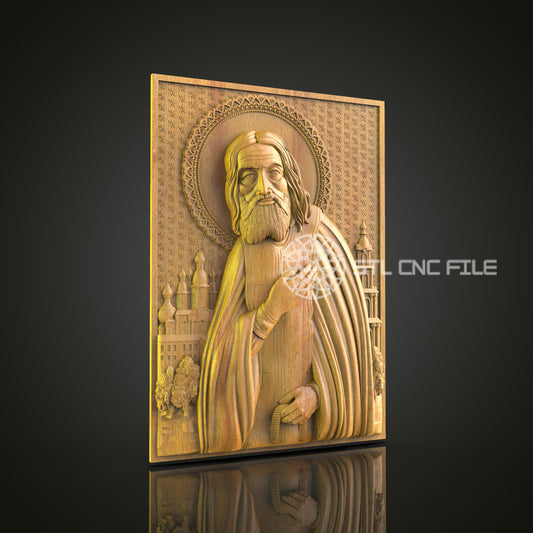 Saintly Figure CNC Router Engraved Wood Panel - Spiritual Art for Religious Decor and Inspirational Spaces