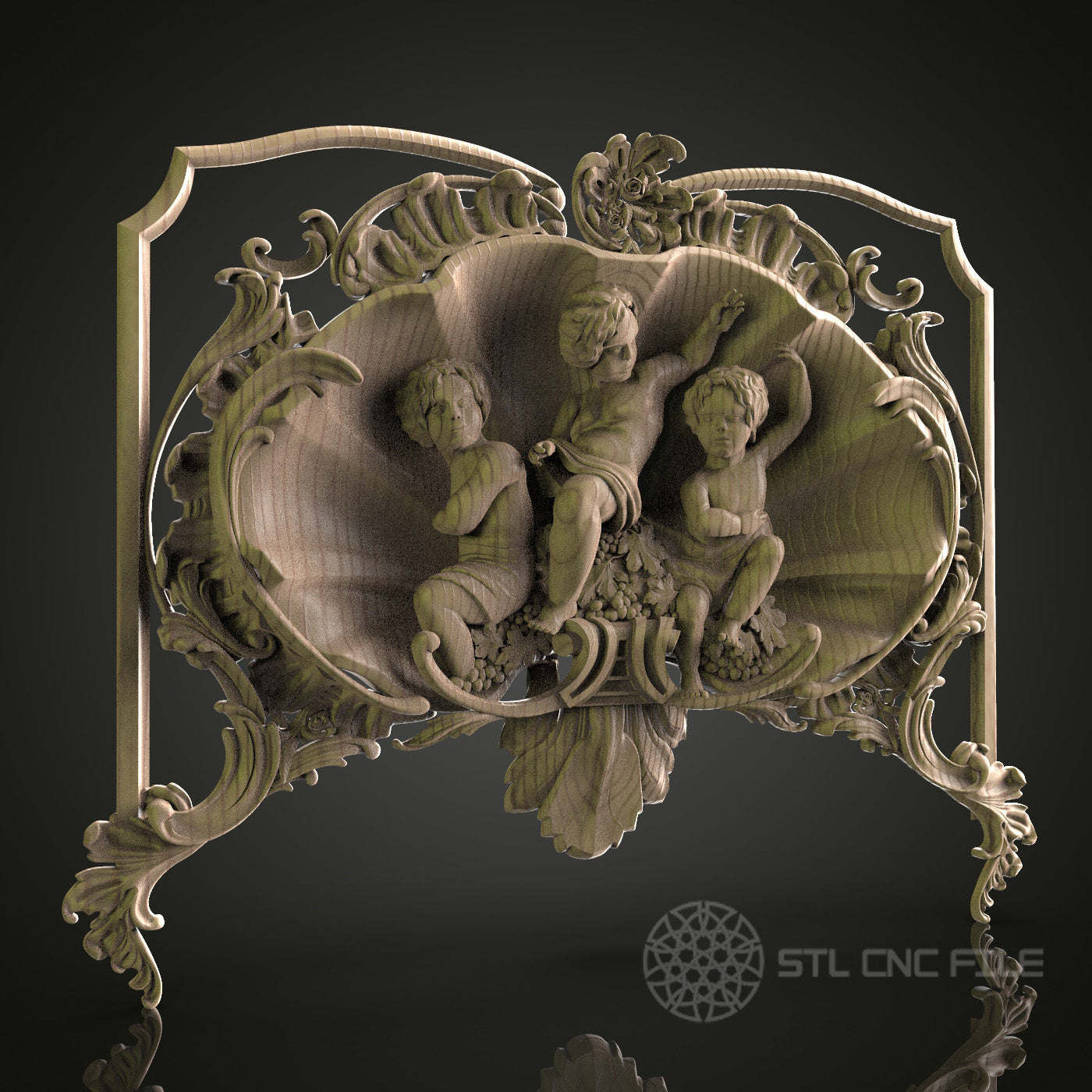 Cherub and Floral Decorative Panel for CNC and 3D Printing - STL File