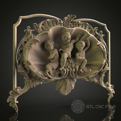 Cherub and Floral Decorative Panel for CNC and 3D Printing - STL File