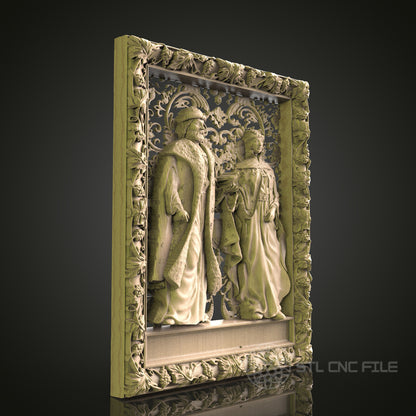 Medieval Couple Relief STL Model for CNC Router, Aspire, Artcam, 3D Printer, Wall Decor, Wood Art
