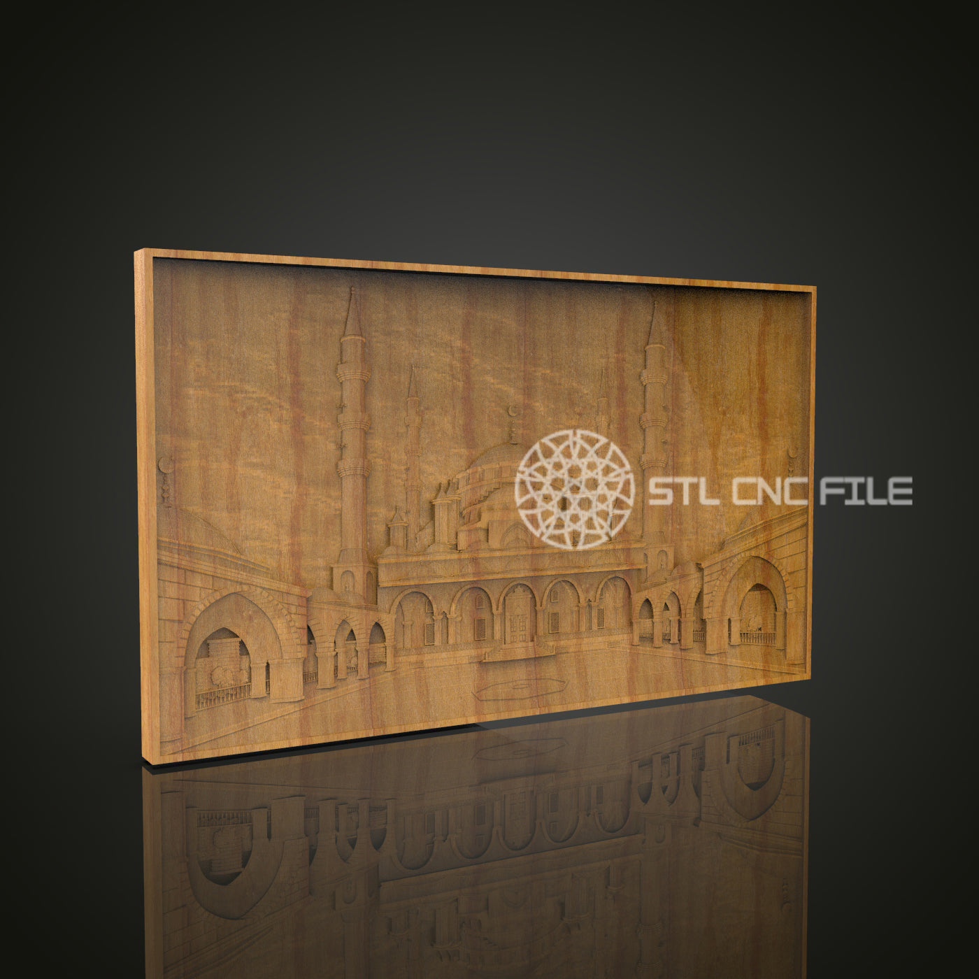 Mosque Wall Art Panel - Exquisite CNC Wood Carving of Islamic Architecture, STL Model