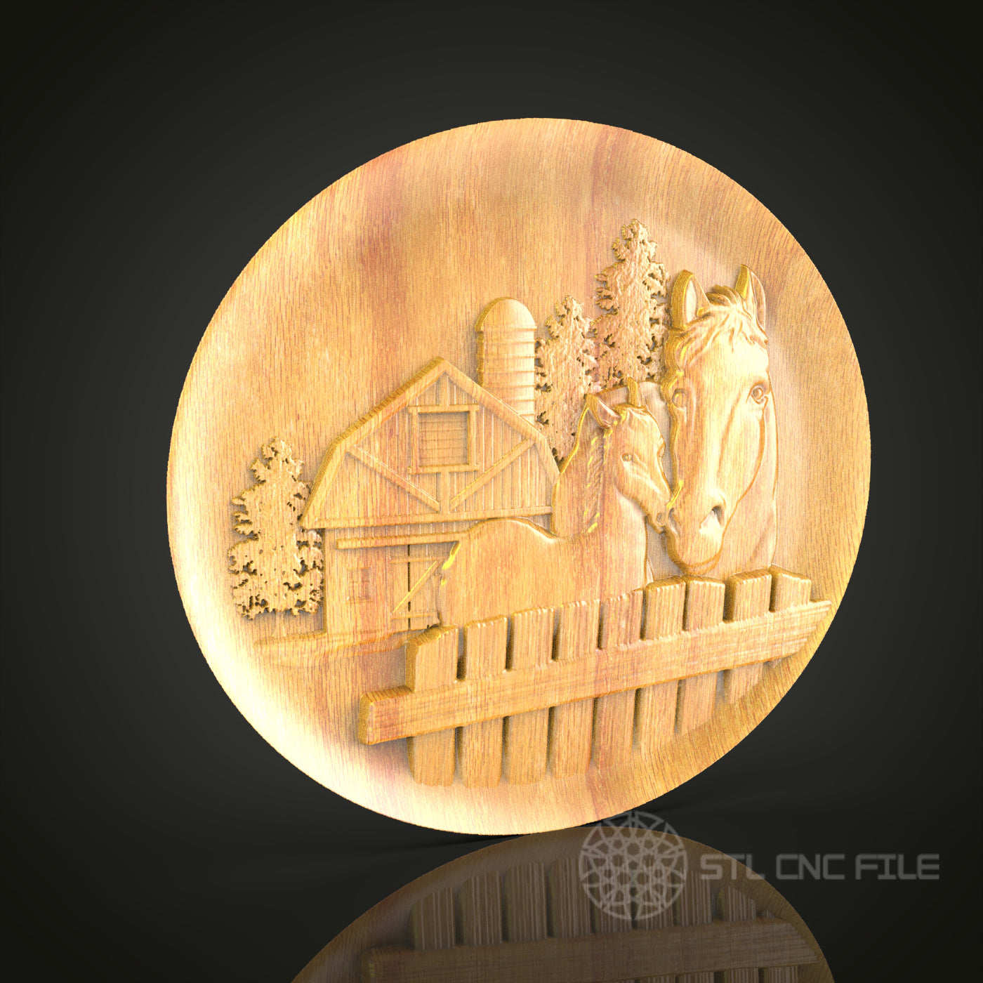 Rustic Horse and Barn Wall Art - 3D STL File for CNC Wood Engraving