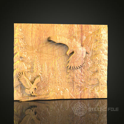 Forest Hawks 3D Relief Model for CNC – Birds of Prey Wood Carving, Art File