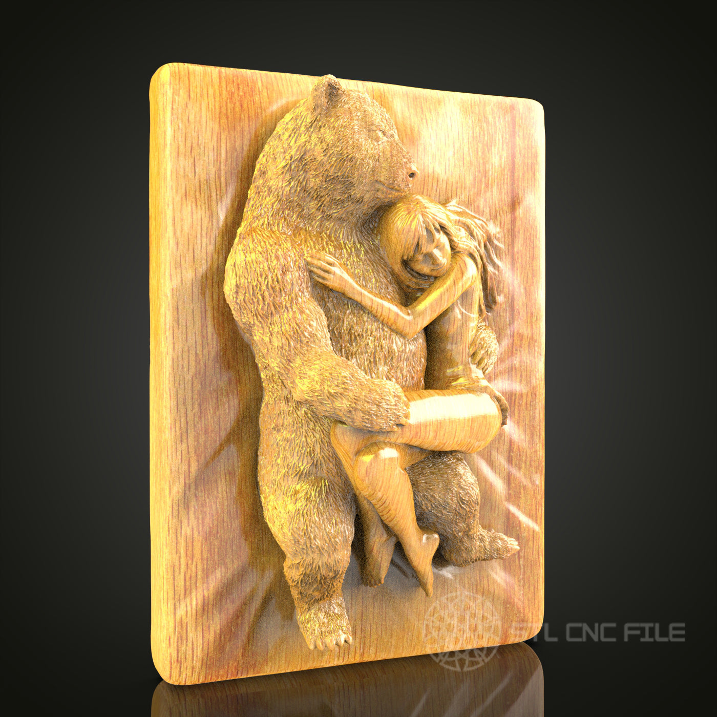 Protective Embrace - Bear and Girl Wall Art - 3D STL File for CNC Wood Carving