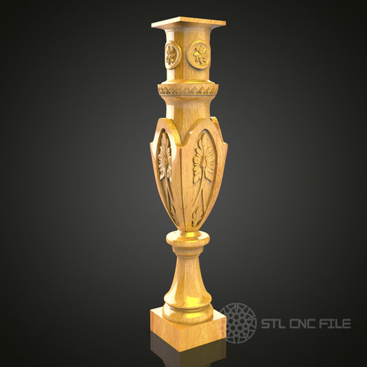 Decorative Column STL Model for CNC Router - Floral and Ornamental Design for Artcam, Aspire, Elegant Decor