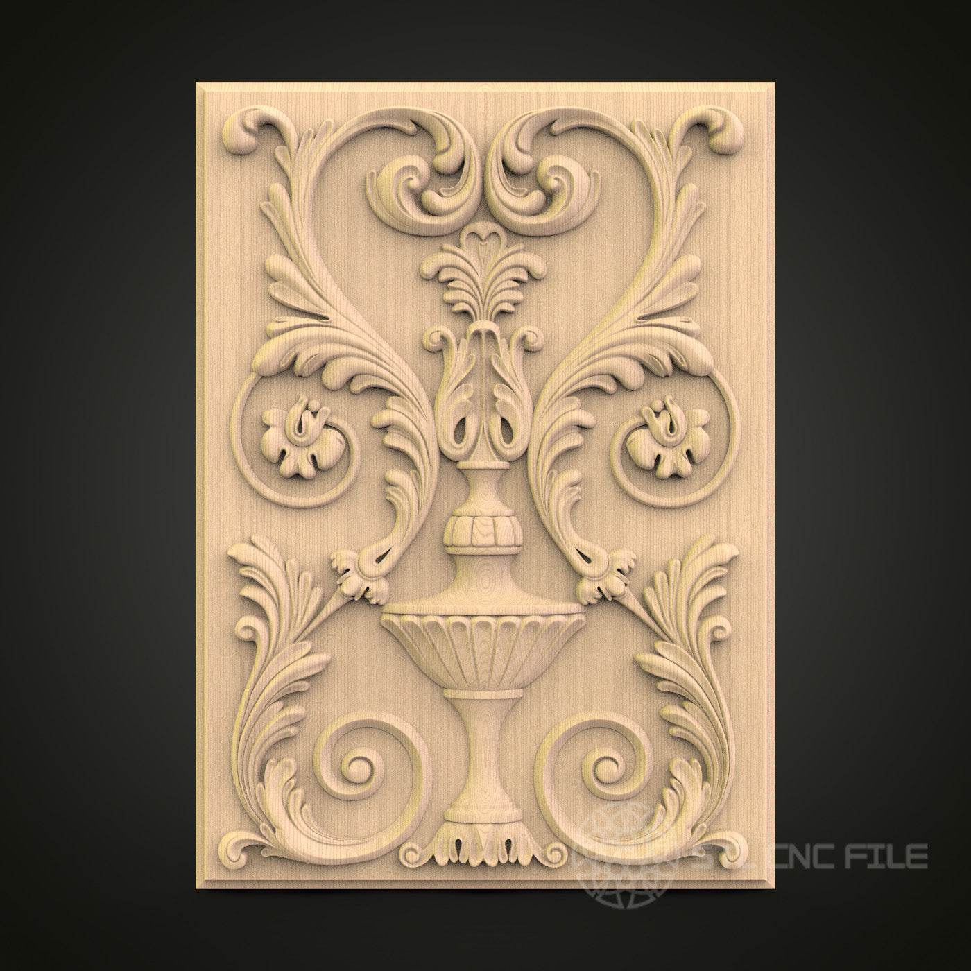 Ornamental Urn & Scrollwork STL File for CNC - Classic Vase 3D Wood Carving Design