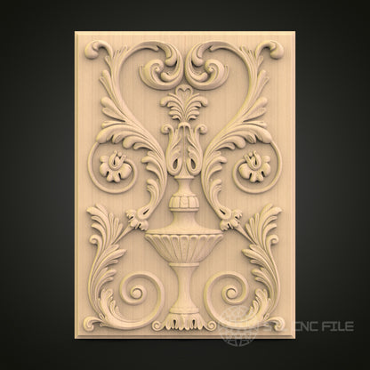 Ornamental Urn & Scrollwork STL File for CNC - Classic Vase 3D Wood Carving Design