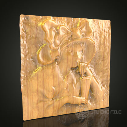 Elegant Lady Sipping Tea 3D STL Model - CNC Router File for Wood Art, Decorative Wall Panel