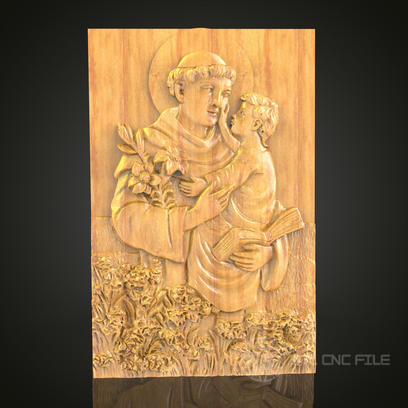 Saint Anthony with Child - 3D STL Model for CNC Router, Religious Wood Art, Wall Decor, Spiritual Craft