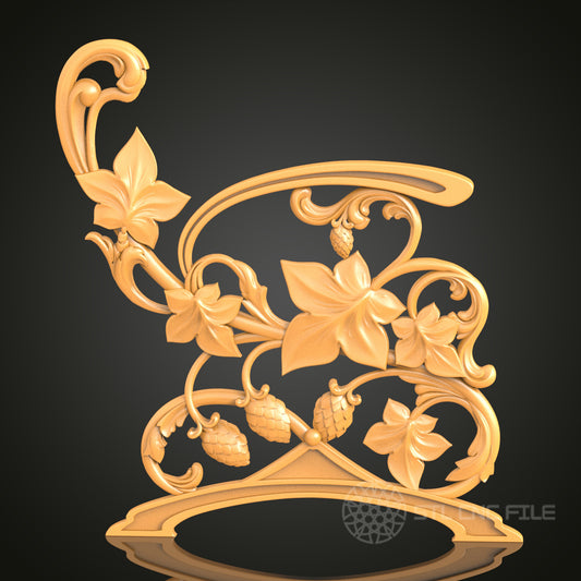Floral and Acorn Motif STL Model, CNC Router File for Elegant Wood Carvings and Decorative Projects