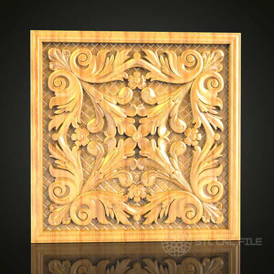 Ornate Square Panel STL Model for CNC Router, Compatible with Artcam, Aspire - Exquisite Wood Carving Decor