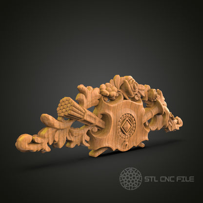 Baroque Rose and Music Ornament STL File for CNC Wood Engraving - Wall Decor 3D Art
