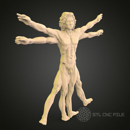 Vitruvian Man 3D Model STL File, Leonardo da Vinci Inspired Human Proportion Study for CNC Router – Compatible with Artcam, Aspire