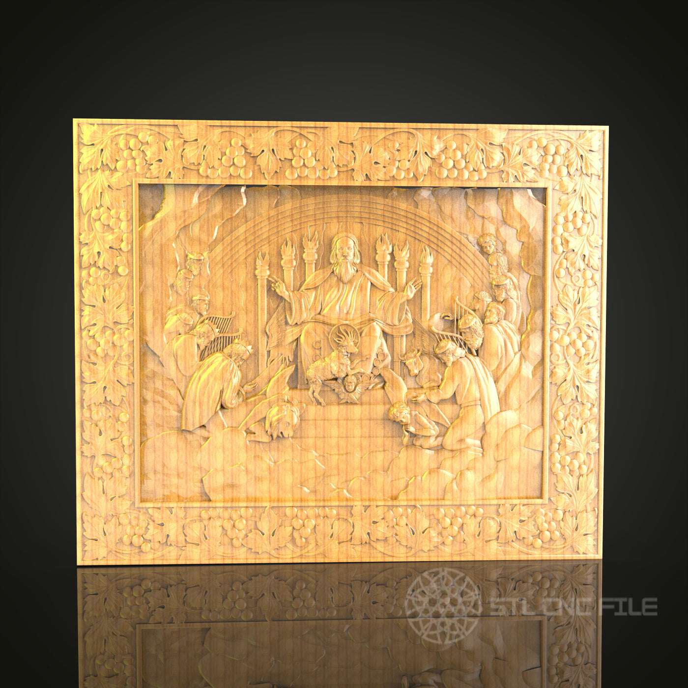Divine Court 3D STL Model - CNC Router File for Mythological Wood Carving, Pantheon Scene Decor