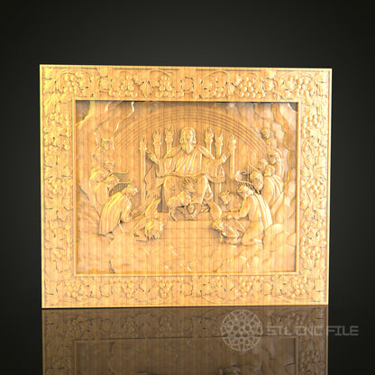 Divine Court 3D STL Model - CNC Router File for Mythological Wood Carving, Pantheon Scene Decor