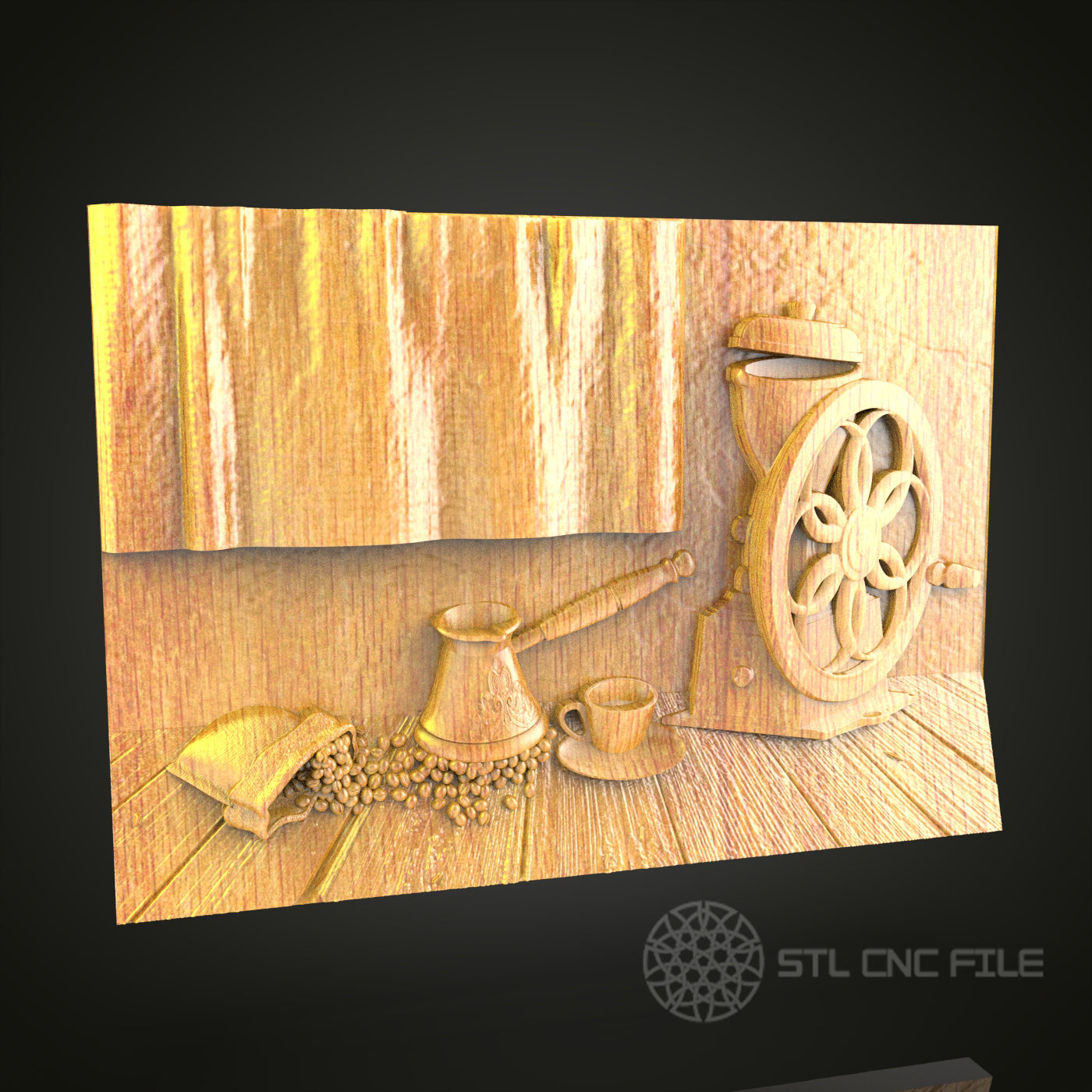 Coffee Time 3D STL Model - CNC Router File for Coffee Themed Wood Carving, Kitchen Decor