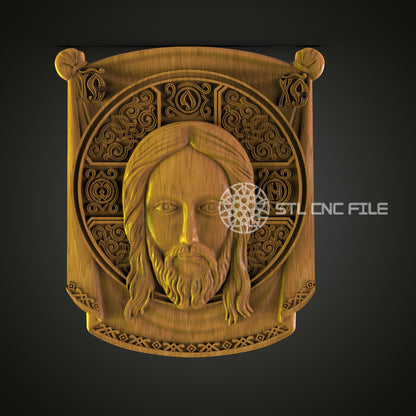 Medieval Christ Icon CNC STL File - 3D Printable Religious Plaque for Artcam, Aspire - Spiritual Decor