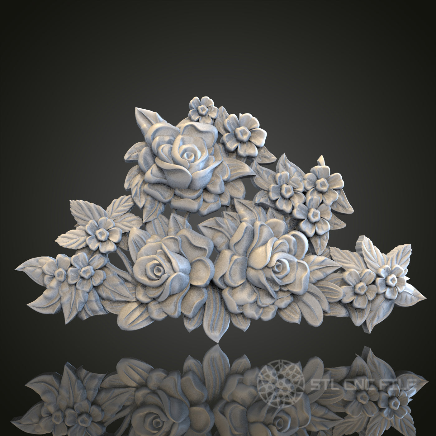 Lush Floral Arrangement Relief STL Model for CNC Router Engraver, Artcam, Aspire, Wood Art Wall Decor