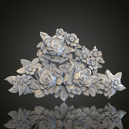 Lush Floral Arrangement Relief STL Model for CNC Router Engraver, Artcam, Aspire, Wood Art Wall Decor