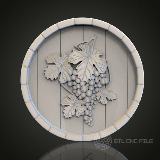 Vineyard Bounty - Grapevine 3D CNC Engraved Wood Panel, Artcam Aspire STL Model for CNC Router, Wine Cellar Wall Art