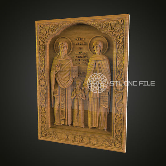 Sacred Family Icon CNC STL File - 3D Printable Religious Panel for Artcam, Aspire - Church and Home Decor