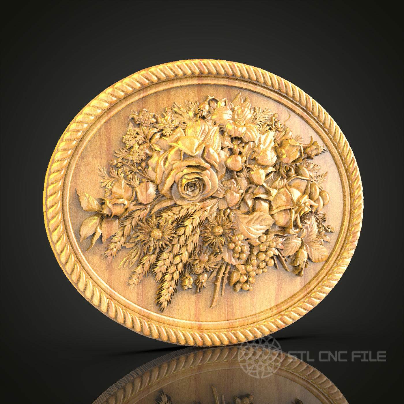 Lavish Floral Bouquet Wall Art - 3D STL File for CNC Wood Carving