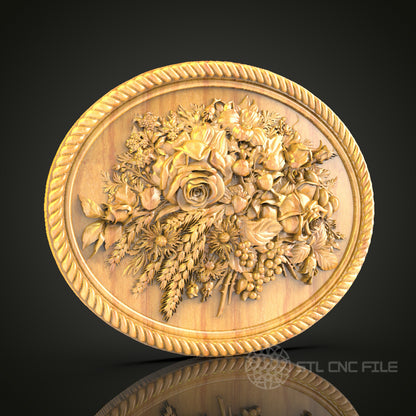 Lavish Floral Bouquet Wall Art - 3D STL File for CNC Wood Carving