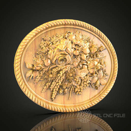 Lavish Floral Bouquet Wall Art - 3D STL File for CNC Wood Carving