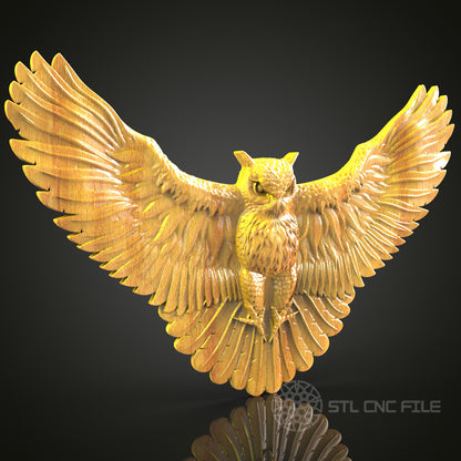Majestic Owl in Flight STL Model, CNC Router Files for Wood Carving, Artcam Aspire Compatible