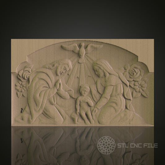 Religious Family Scene Relief Art STL Model for CNC Router Engraver - Wood Art Wall Decor - 3D Printer File for Artcam and Aspire