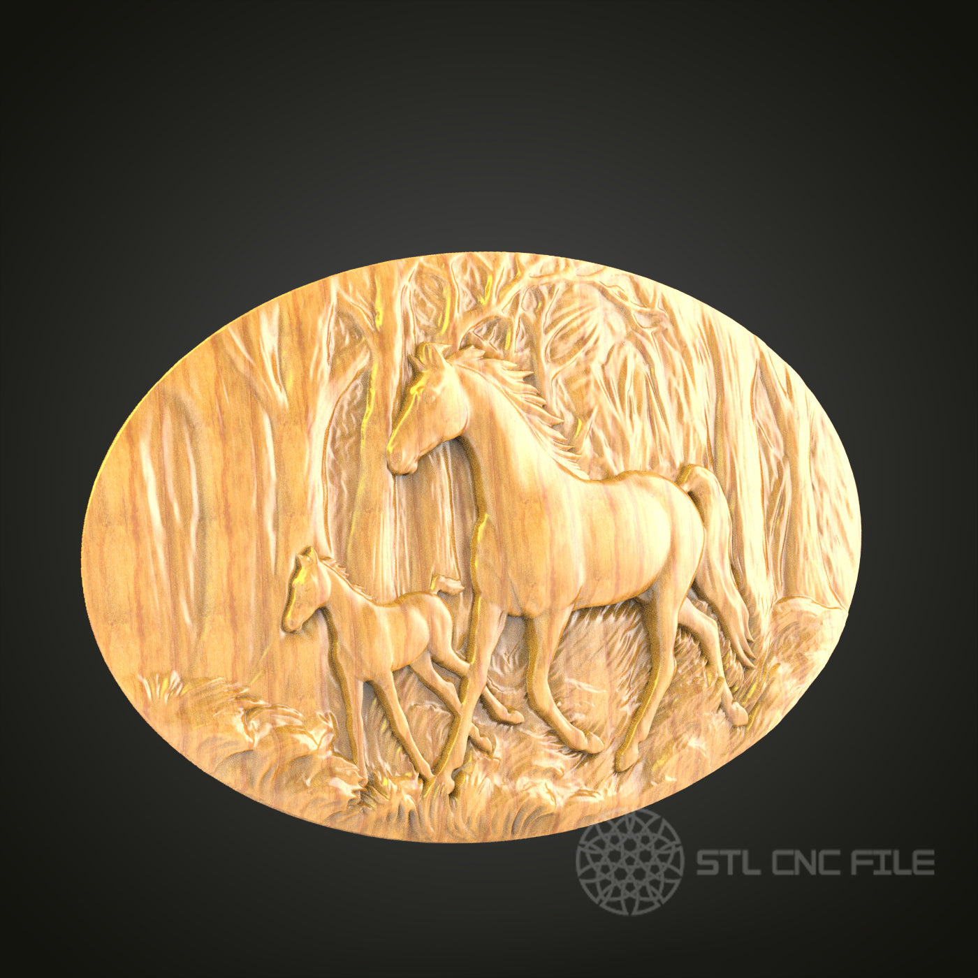 Forest Horses 3D Relief Model for CNC – Ideal for Wall Decor, Artcam, Aspire, Wood Art