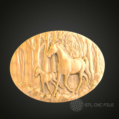 Forest Horses 3D Relief Model for CNC – Ideal for Wall Decor, Artcam, Aspire, Wood Art