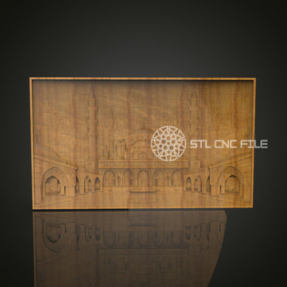 Mosque Wall Art Panel - Exquisite CNC Wood Carving of Islamic Architecture, STL Model