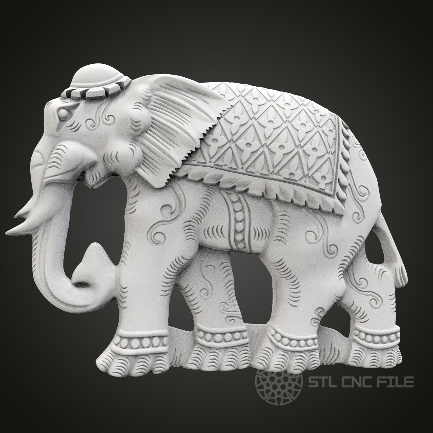 Ornate Elephant Statue STL Model for CNC Router Engraver, Artcam, Aspire, Wood Art Wall Decor