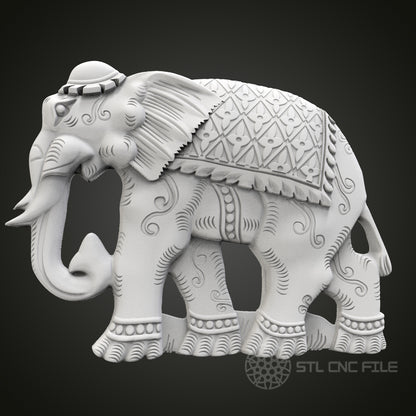 Ornate Elephant Statue STL Model for CNC Router Engraver, Artcam, Aspire, Wood Art Wall Decor