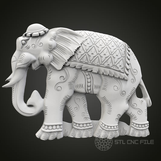 Ornate Elephant Statue STL Model for CNC Router Engraver, Artcam, Aspire, Wood Art Wall Decor