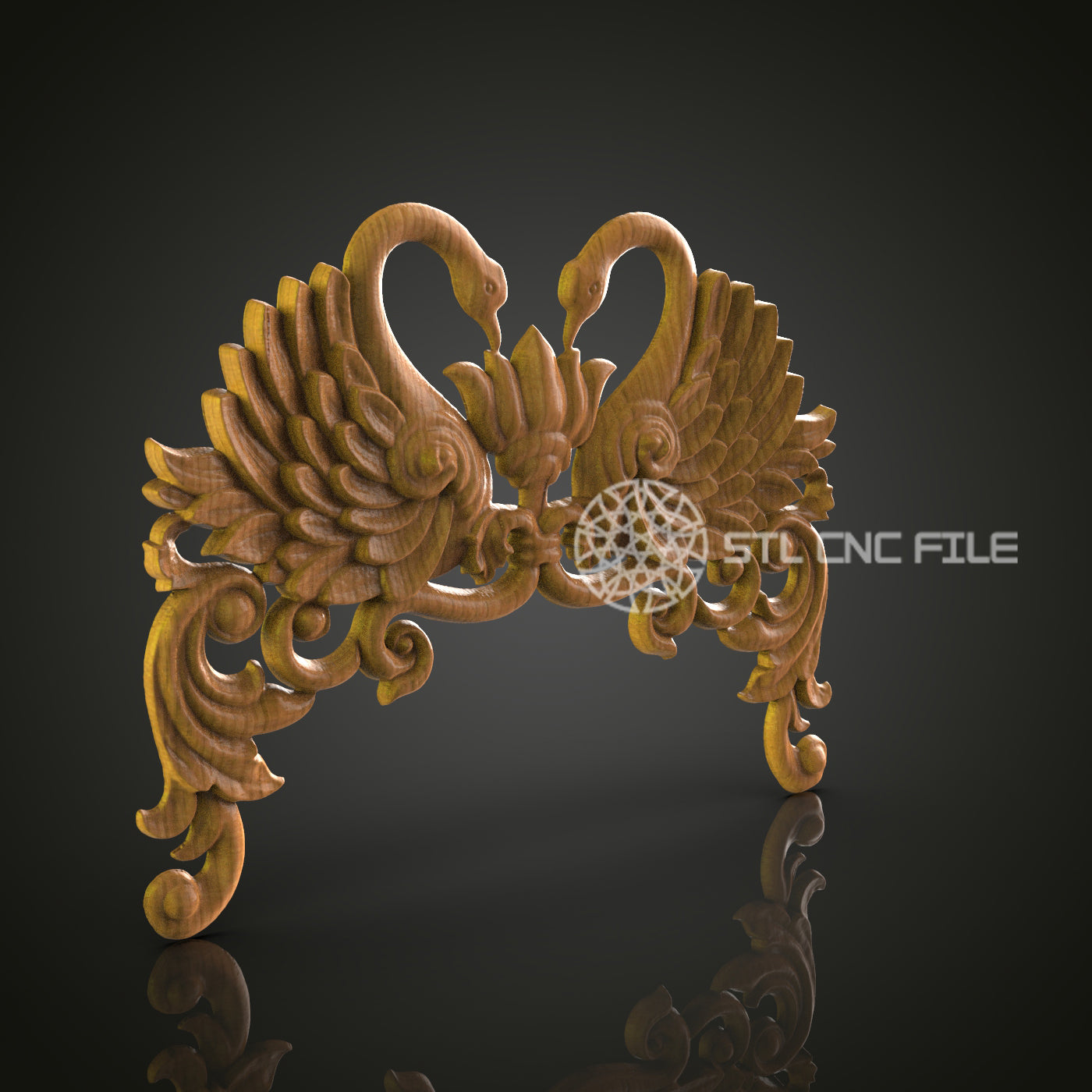 Elegant 3D Carved Swan Pair STL File for CNC and 3D Printing - Ornate Relief Art, Decorative Wall Decor, Digital Download