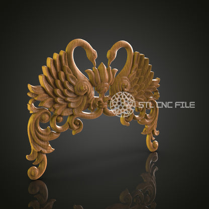 Elegant 3D Carved Swan Pair STL File for CNC and 3D Printing - Ornate Relief Art, Decorative Wall Decor, Digital Download