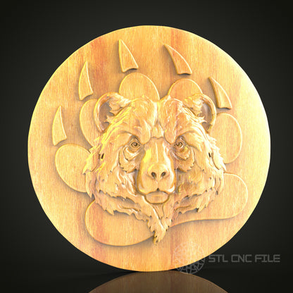 Bear Face 3D STL Model for CNC Router - Wood Carving Digital File, Rustic Wall Art Decor