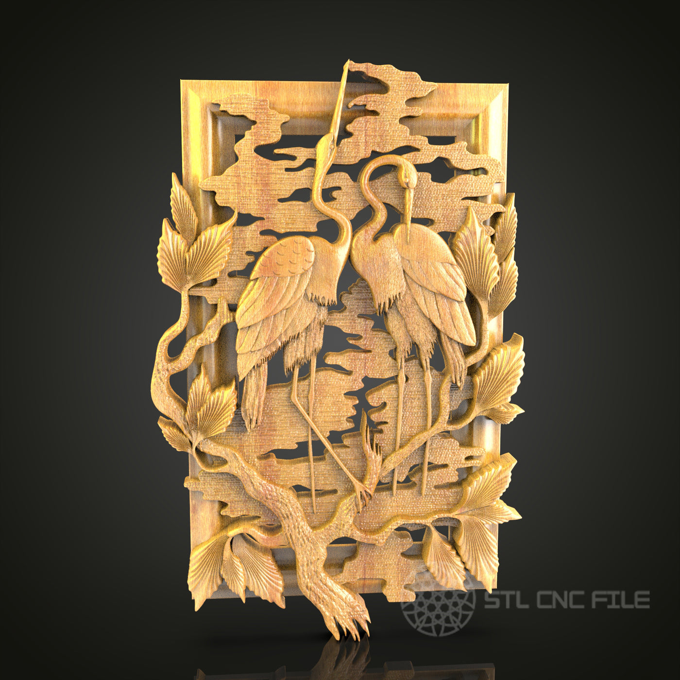 Heron in Marsh Scene 3D STL Model for CNC Router - Intricate Bird Carving Digital File, Elegant Wall Art