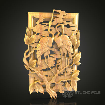 Heron in Marsh Scene 3D STL Model for CNC Router - Intricate Bird Carving Digital File, Elegant Wall Art