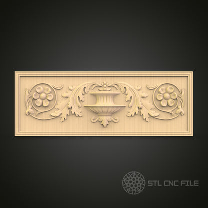 Classical Decorative Panel STL File for CNC - Floral and Urn 3D Wood Carving Design