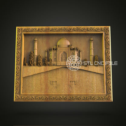 Taj Mahal Engraved Wall Art - Exquisite CNC Wood Carving, Architectural STL Model