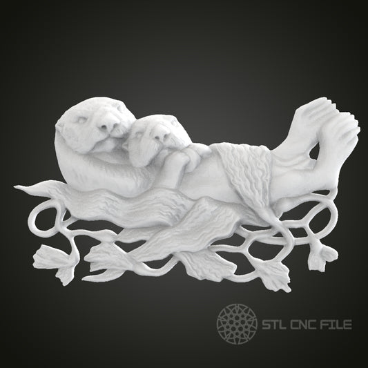 Adorable Otter Pair STL Model for CNC Router Engraver | Artcam & Aspire Compatible | 3D Printer Ready | Wood Art Wall Decor